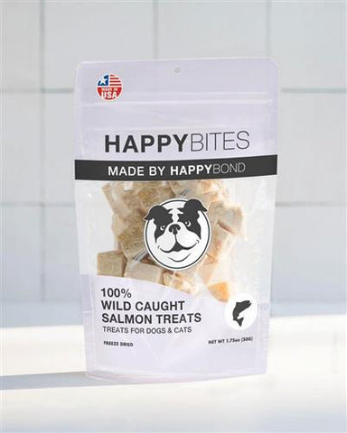 HAPPYBITES - 100% Salmon Treats for cats and dogs - 1.75oz / case of 15