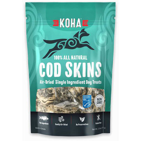 KOHA Grain Free Air Dried COD Skins All Natural Treats for Dogs 2.5oz.
