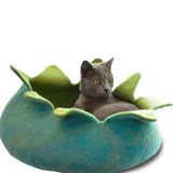 Wool Pet Basket - Aqua/Green Petals